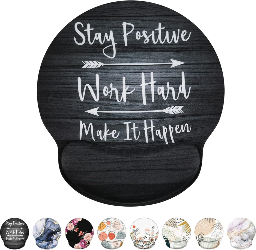 Ergonomic Mouse Pad with Gel Wrist Rest Support, Non-Slip Rubber Base Wrist Rest Pad for Home, Office Easy Typing & Pain Relief, Black Wood Grain