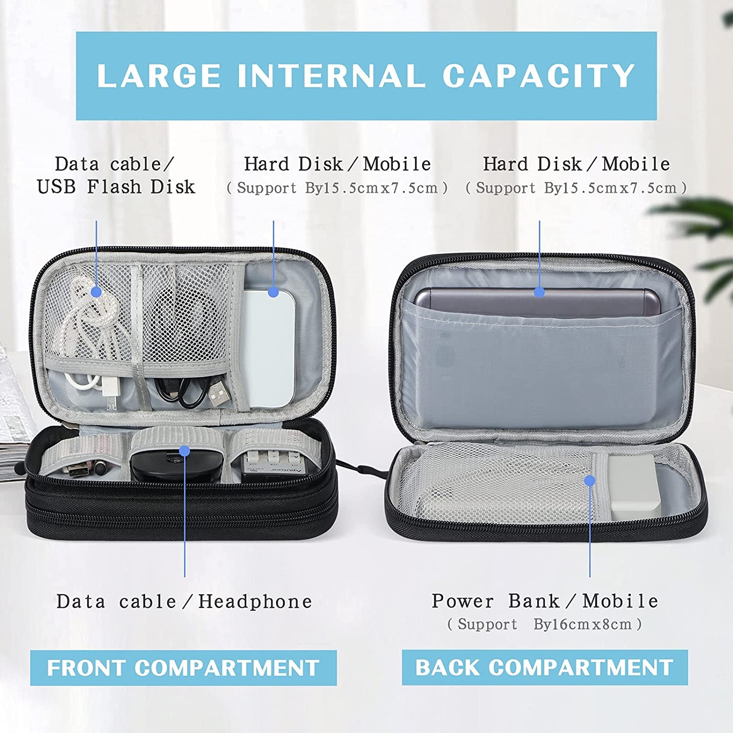 Electronic Organizer,Travel Cable Organizer Bag Portable Cord Organizer Waterproof Storage Bag Pouch for Electronic Accessories Carry Case for Phone,Charger,Earphone,Cord-Double Layer Black