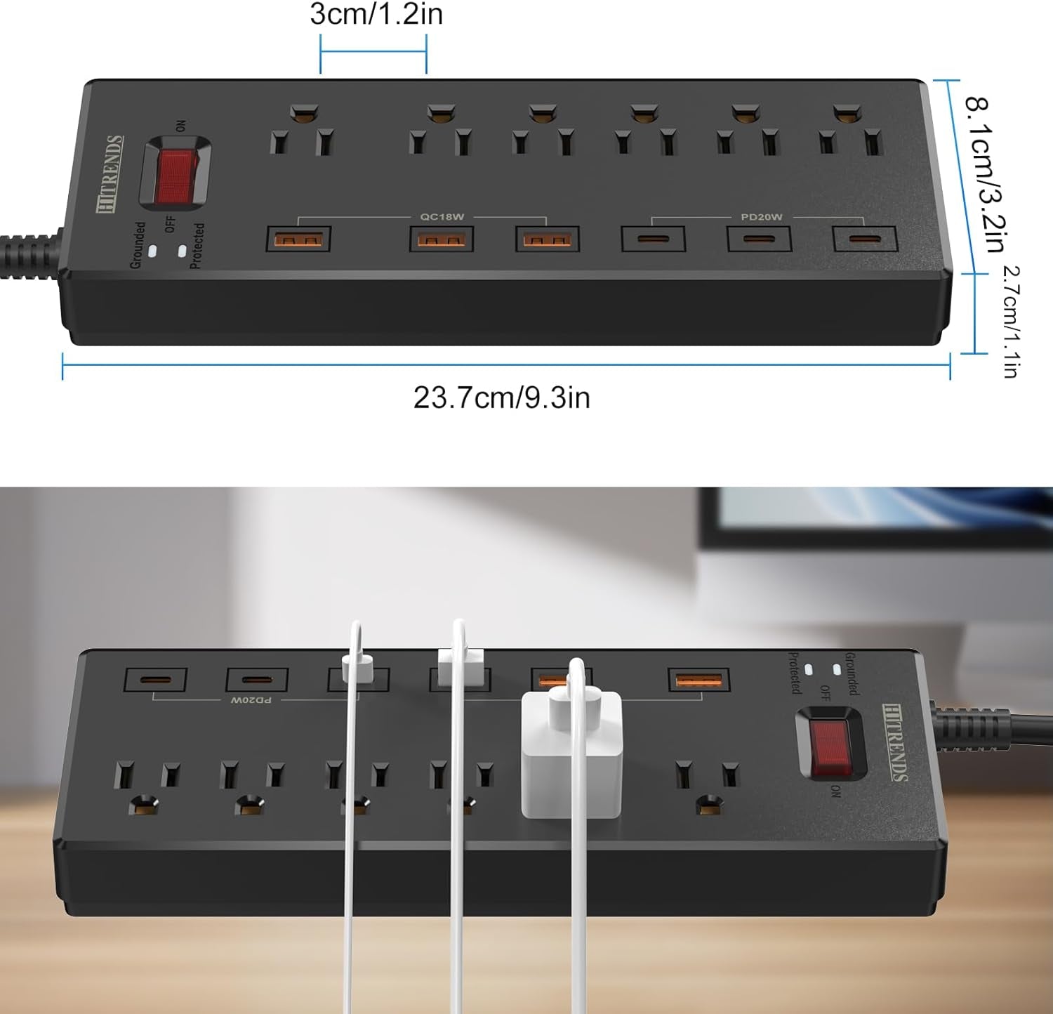 Power Strip,  Surge Protector with 6 AC Outlets & 6 USB Ports (3 USB-C & 3 USB-A), 20W PD Fast Charging USB-C, 6 Ft Flat Plug Extension Cord with Multiple Outlet, 1625W/13A, for Home Office