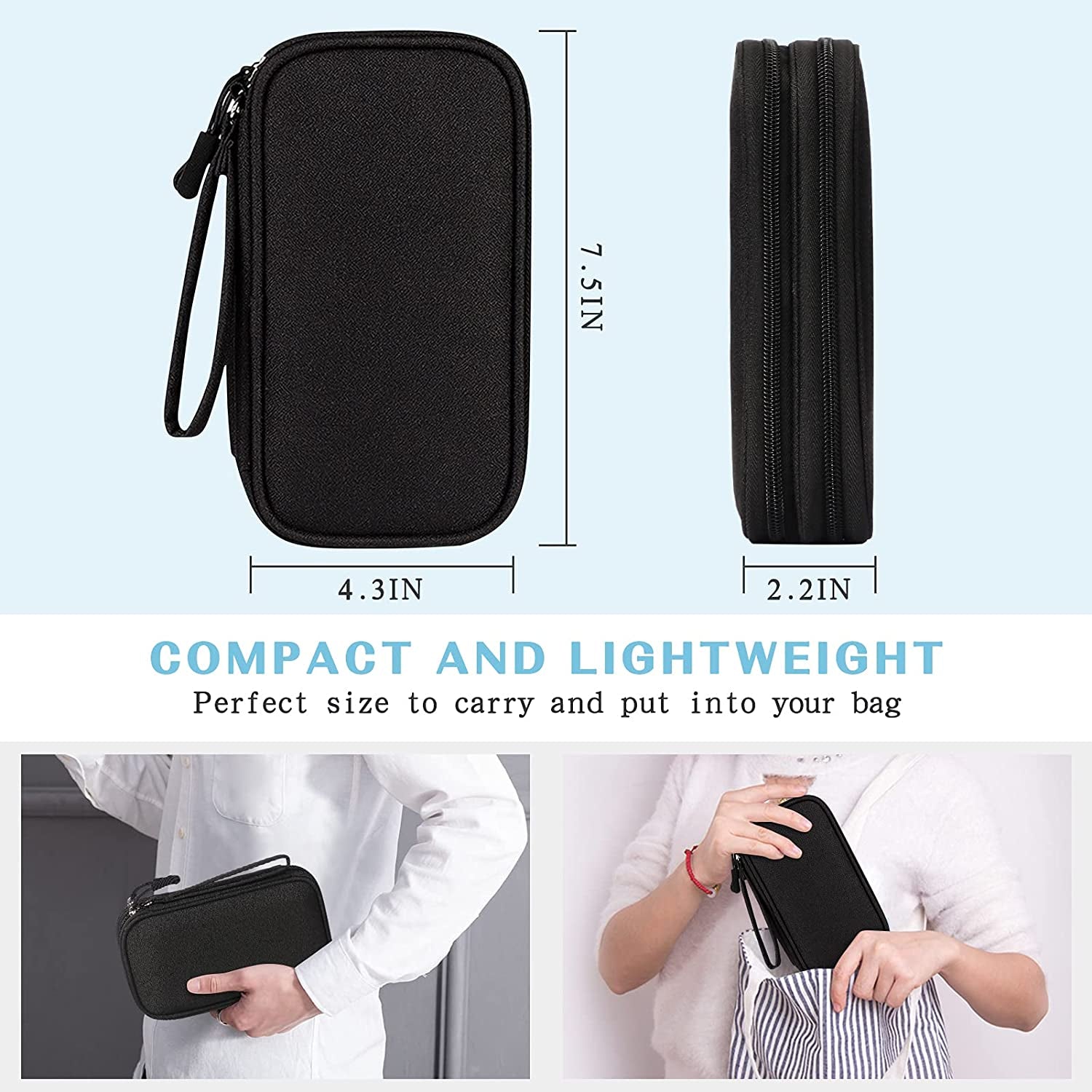 Electronic Organizer,Travel Cable Organizer Bag Portable Cord Organizer Waterproof Storage Bag Pouch for Electronic Accessories Carry Case for Phone,Charger,Earphone,Cord-Double Layer Black