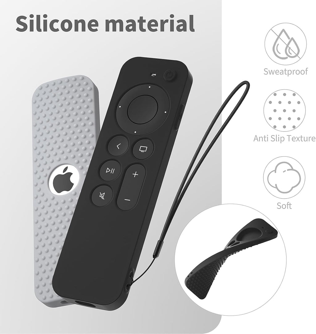 Silicone Cover Compatible with Apple TV Siri Remote 3Rd 2023 Shockproof Protective Case for Apple TV 4K 2Nd 2021 Remote Sleeve with Lanyard(Black)