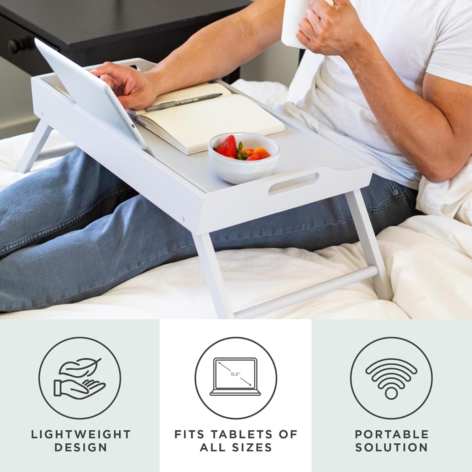 Wood Bed Tray with Phone Holder, Extra Large Lap Desk for Laptops up to 17.3 Inches – Gray – Style No. 78105