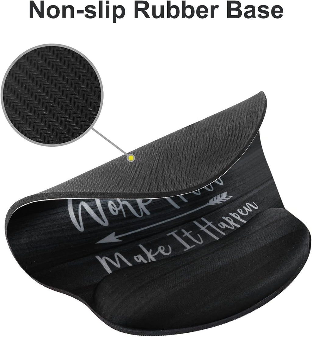 Ergonomic Mouse Pad with Gel Wrist Rest Support, Non-Slip Rubber Base Wrist Rest Pad for Home, Office Easy Typing & Pain Relief, Black Wood Grain