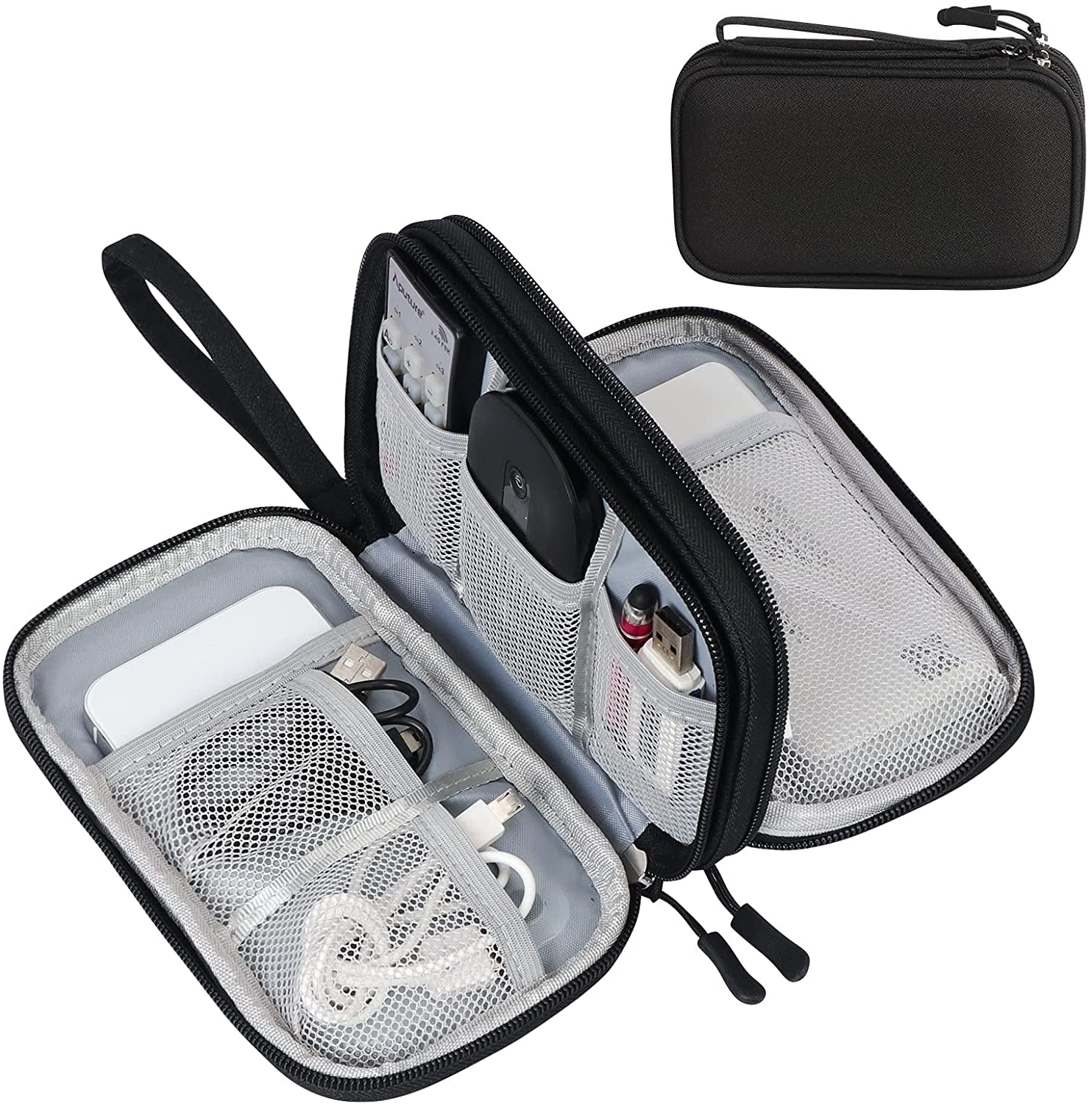 Electronic Organizer,Travel Cable Organizer Bag Portable Cord Organizer Waterproof Storage Bag Pouch for Electronic Accessories Carry Case for Phone,Charger,Earphone,Cord-Double Layer Black