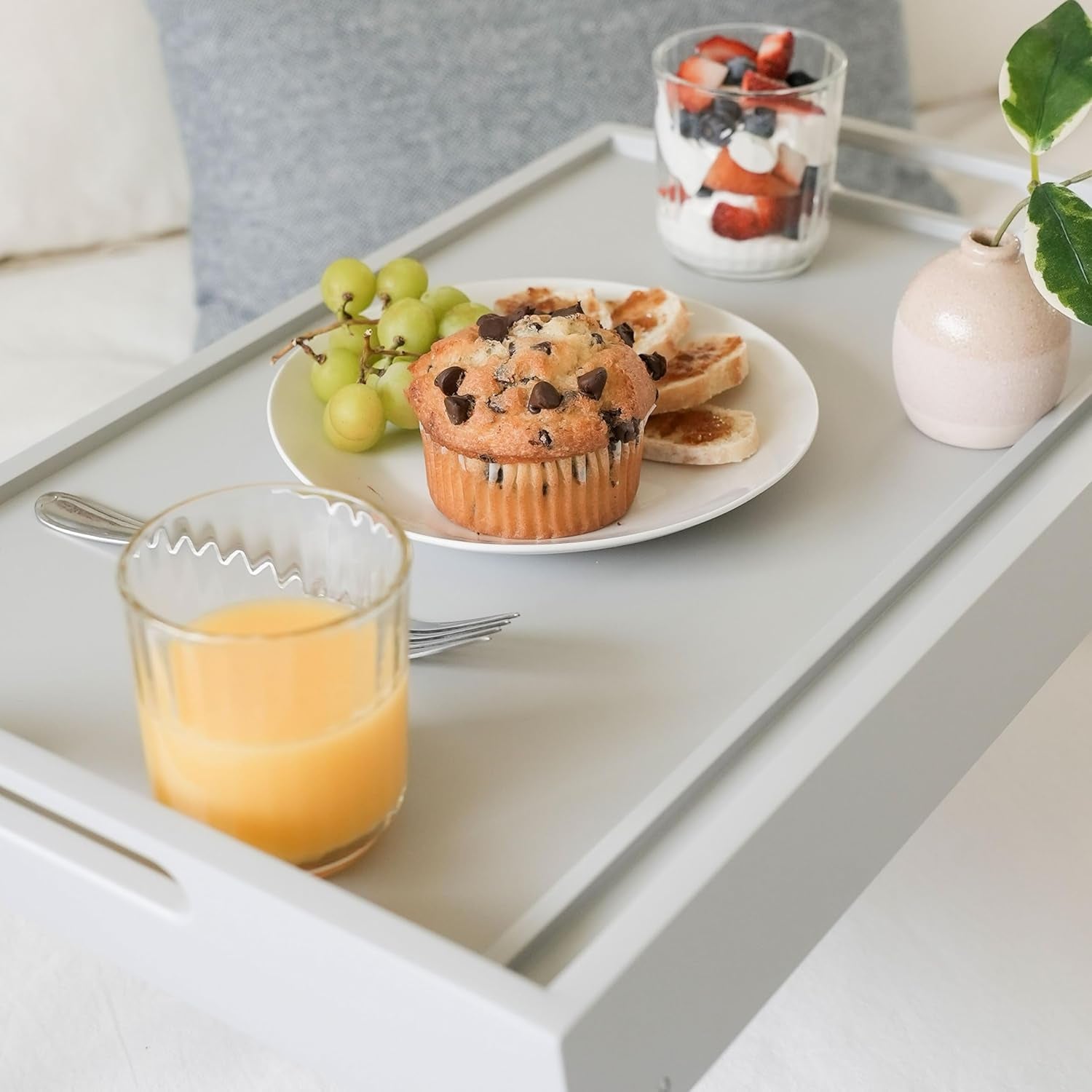 Wood Bed Tray with Phone Holder, Extra Large Lap Desk for Laptops up to 17.3 Inches – Gray – Style No. 78105