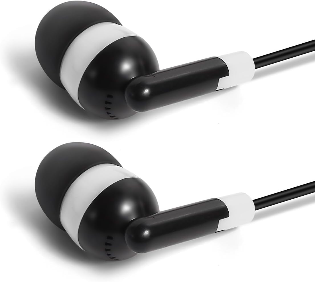Bulk Earbuds Headphones Wholesale KWA-08-W Earphones, 100 Pack Disposable Ear Buds Bulk Individually Wrapped Headphones for School Classroom Students White