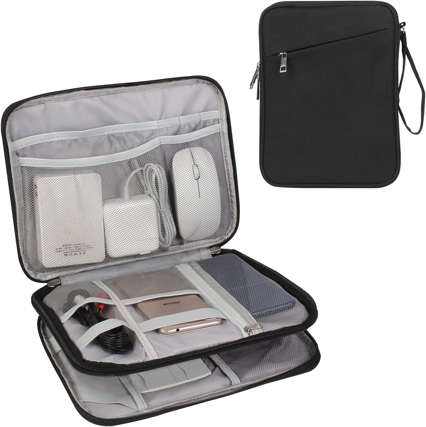 Electronics Organizer,Universal Double Layer Travel Cable Organizer Bag Accessories Storage Case for Cord, Flash Drive, Phone, SD Card, Power Bank,Charger Black