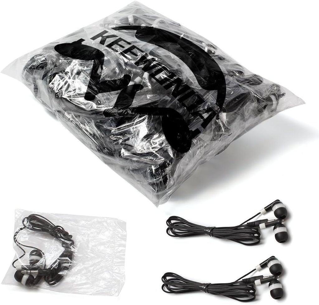 Bulk Earbuds Headphones Wholesale KWA-08-W Earphones, 100 Pack Disposable Ear Buds Bulk Individually Wrapped Headphones for School Classroom Students White